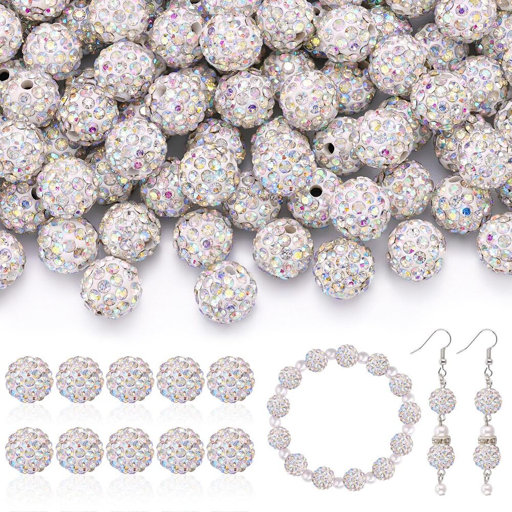 1745 200pcs 10mm Rhinestone Beads for Jewelry Making, Crystal AB Shiny